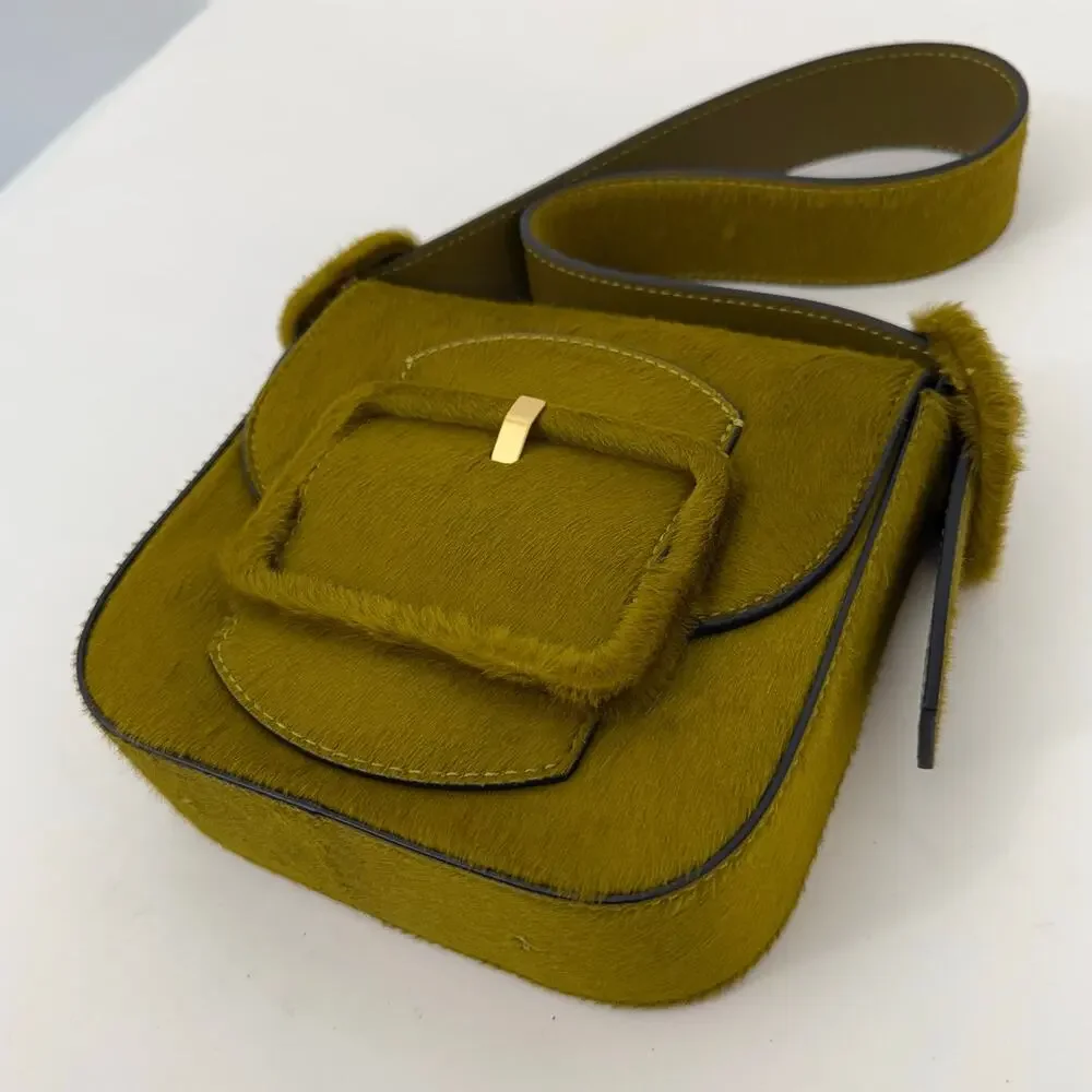 Tory Burch Sawyer Calf Hair Mini Shoulder Bag in Olive Green